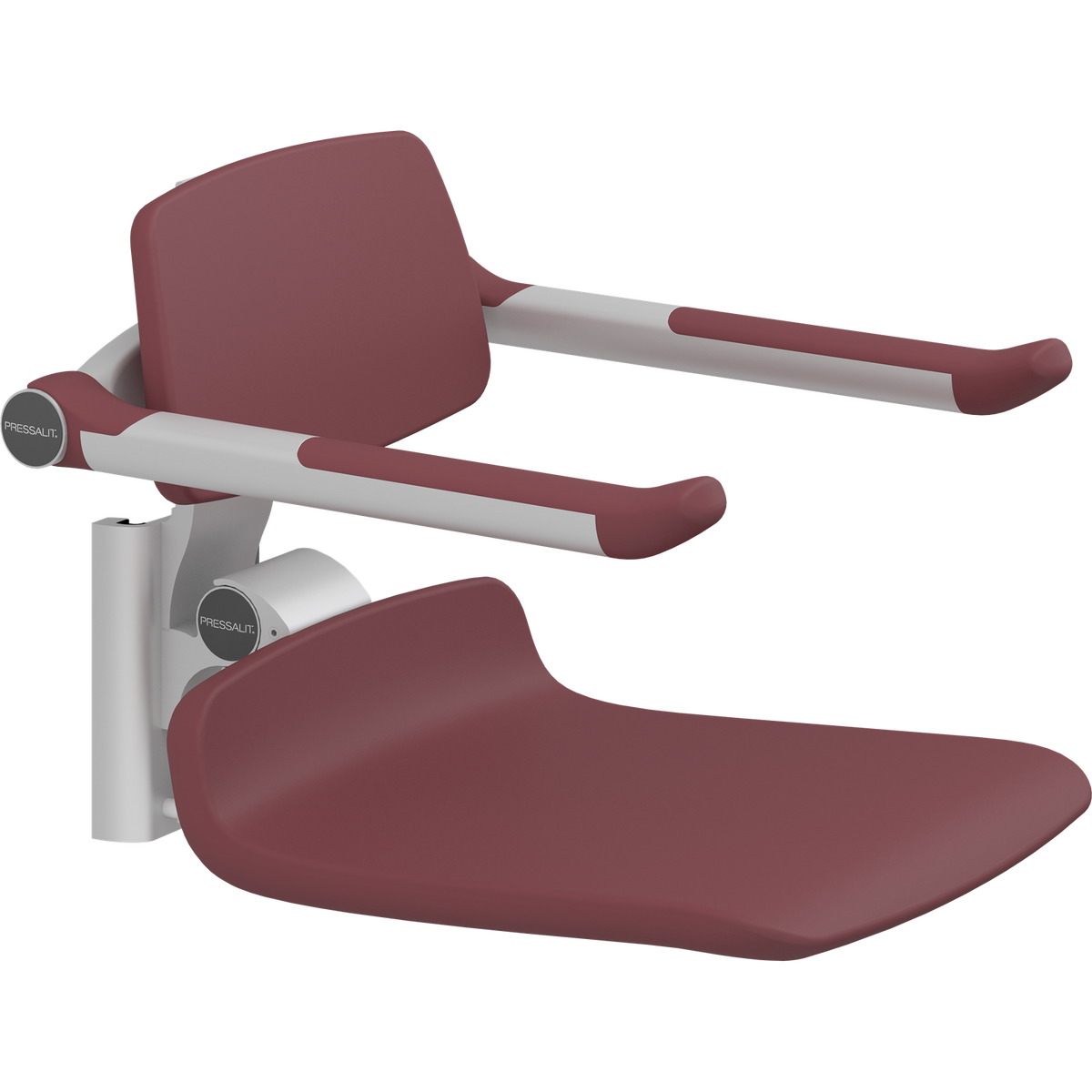 Pressalit PLUS replacement shower seat – 450 mm – Back & Armrests, Standard Seat, Red