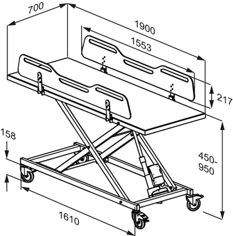 Pressalit MCT 3 change trolley dimension drawing