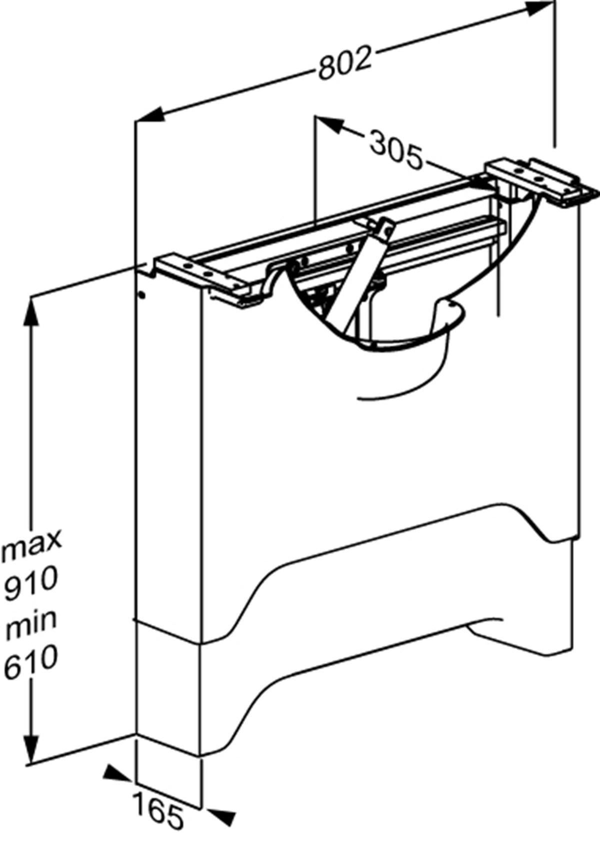 Pressalit MATRIX ANGLE DEEP height and sideways basin unit dimension drawing