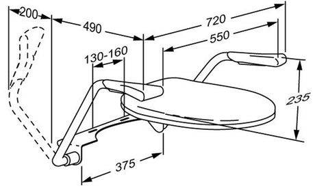 Pressalit TMA 2 Arm Support – dimensioned drawing