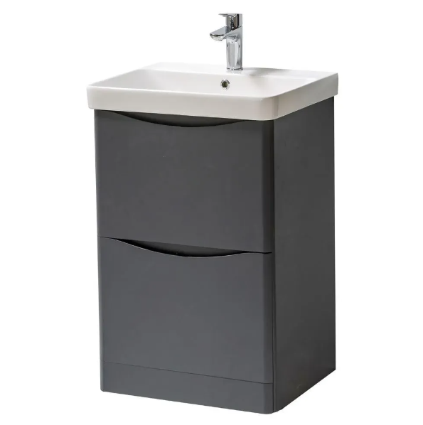 Kartell K-VIT Arc 500mm Floor Standing 2 Drawer Unit With Ceramic Basin- Matt Graphite (ARC500FS-G FUR148ME)
