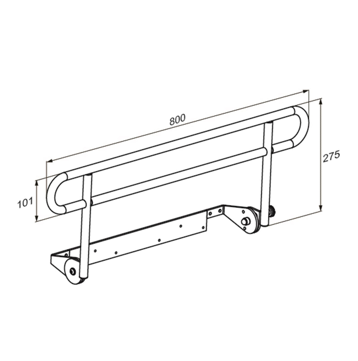 Pressalit guardrail for foldable changing tables dimension drawing