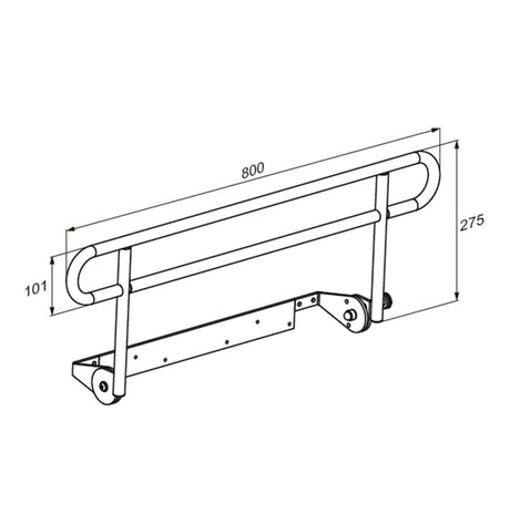 Pressalit guardrail for foldable changing tables dimension drawing