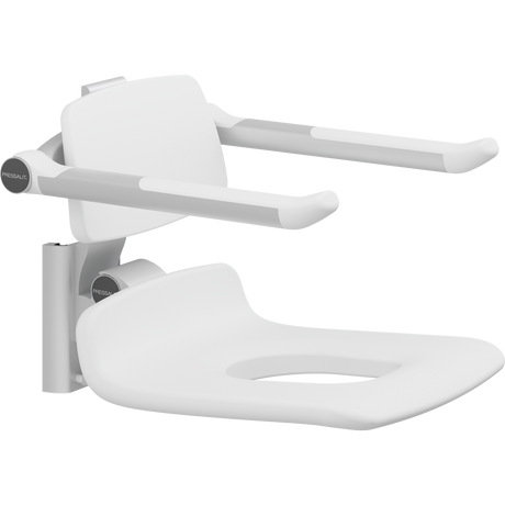Pressalit PLUS replacement shower seat – 450 mm – Back & Armrests, With Aperture, White