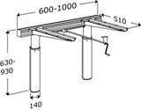 Pressalit INDIVO manual worktop lift dimension drawing