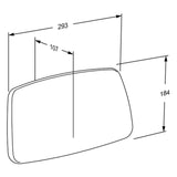 Pressalit PLUS fixed height backrest 293 mm – dimension drawing (mm)