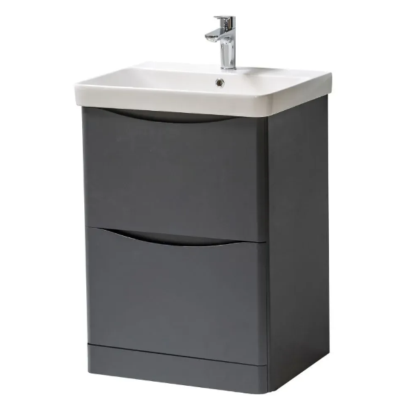 Kartell K-VIT Arc 600mm Floor Standing 2 Drawer Unit With Ceramic Basin- Matt Graphite (ARC600FS-G FUR149ME)