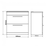 Kartell K-VIT Purity 600mm Floor Standing 2 Door Unit With Mid Depth Ceramic Basin- Silver Oak (PSO600DR-FUR061PU)