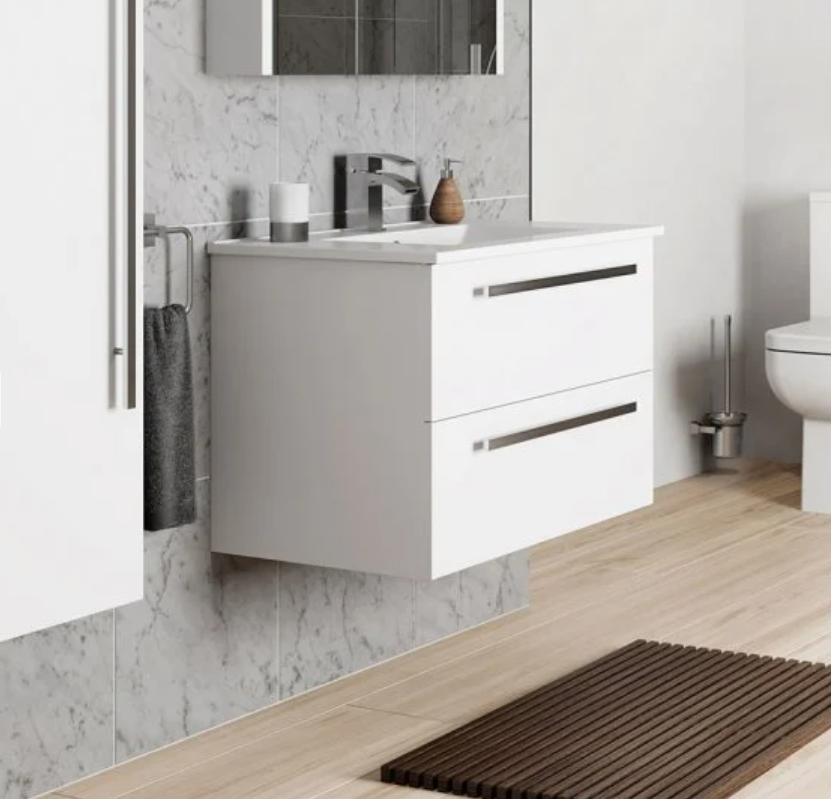 Kartell K-VIT Purity 600mm Wall Mounted 2 Drawer Unit With Ceramic Basin- Gloss White (FUR022PU-FUR057PU)