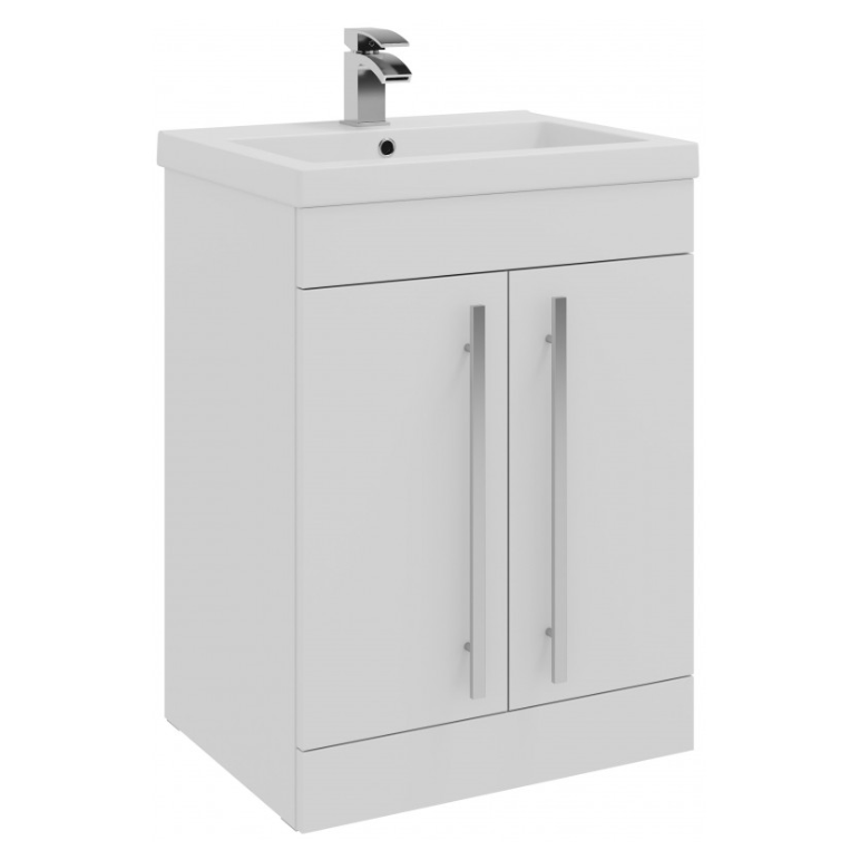 Kartell K-VIT Purity 600mm Floor Standing 2 Door Unit With Mid Depth Ceramic Basin- White Gloss (FUR001PU-FUR061PU)