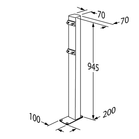 Pressalit R9431 free-standing column dimensioned drawing