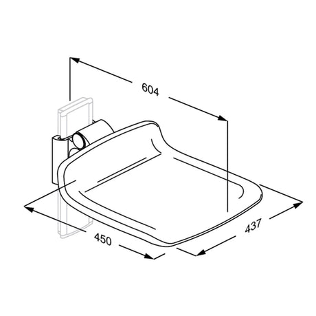 Pressalit PLUS replacement shower seat 450 seat only – dimension drawing (mm)