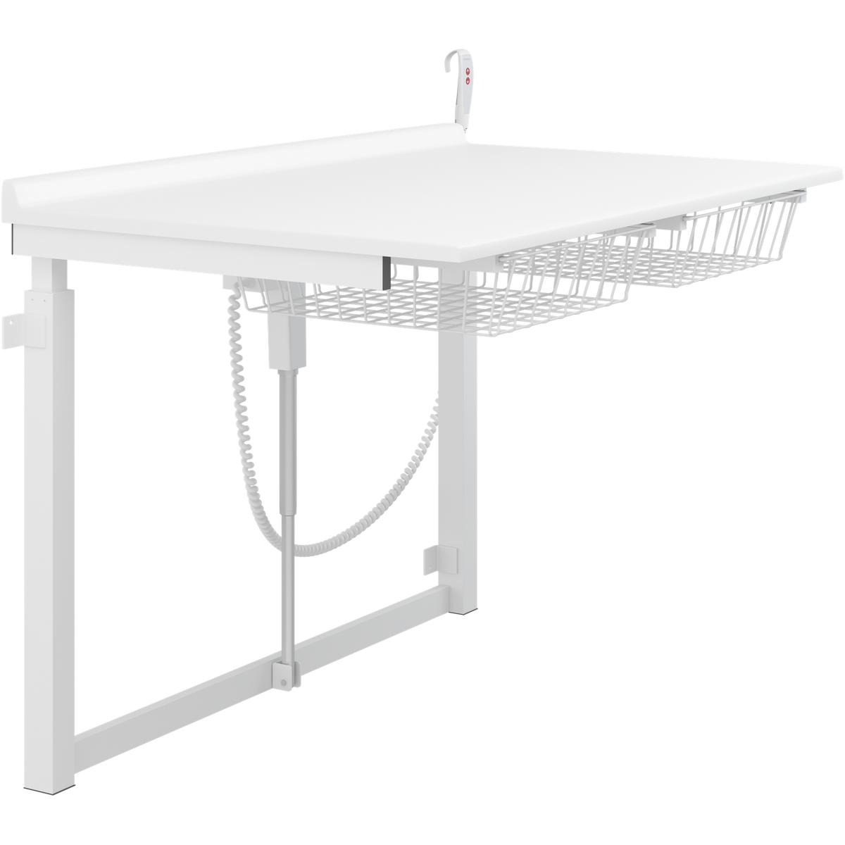 Pressalit wall-mounted daycare changing table with wire baskets