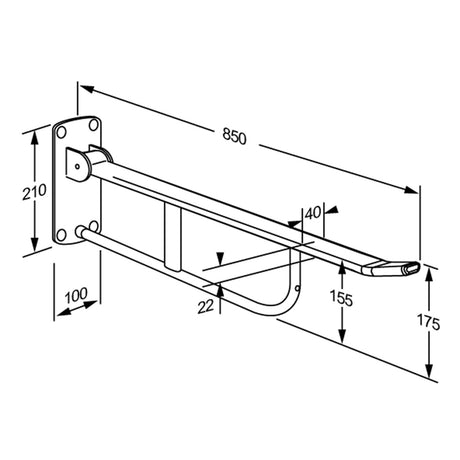 Pressalit VALUE II Support Arm – fixed height dimensioned drawing