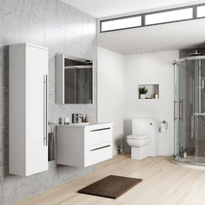 Kartell K-VIT Purity 800mm Wall Mounted 2 Drawer Unit With Mid Depth Ceramic Basin- Gloss White  (FUR054PU-FUR062PU)