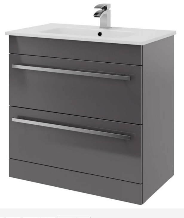 Kartell K-VIT Purity 800mm Floor Standing 2 Drawer Unit With Ceramic Basin - Storm Grey Gloss (FUR047PU-FUR060PU)