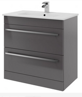 Kartell K-VIT Purity 800mm Floor Standing 2 Drawer Unit With Ceramic Basin - Storm Grey Gloss (FUR047PU-FUR060PU)