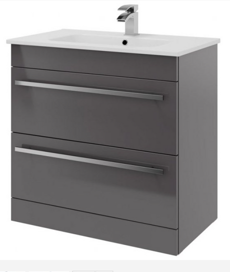 Kartell K-VIT Purity 800mm Floor Standing 2 Drawer Unit with Ceramic Basin - Storm Grey Gloss