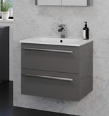 Kartell K-VIT Purity 800mm Wall Mounted 2 Drawer Unit With Ceramic Basin - Storm Grey Gloss (FUR056PU-FUR060PU)