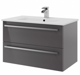 Kartell K-VIT Purity 800mm Wall Mounted 2 Drawer Unit With Ceramic Basin - Storm Grey Gloss (FUR056PU-FUR060PU)