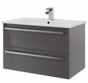 Kartell K-VIT Purity 800mm Wall Mounted 2 Drawer Unit with Ceramic Basin - Storm Grey Gloss
