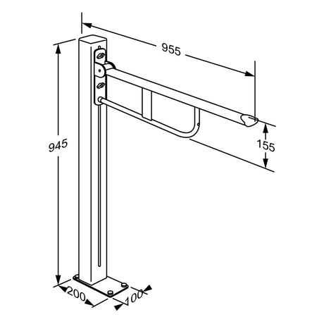 Pressalit VALUE Support Arm – column version dimensioned drawing
