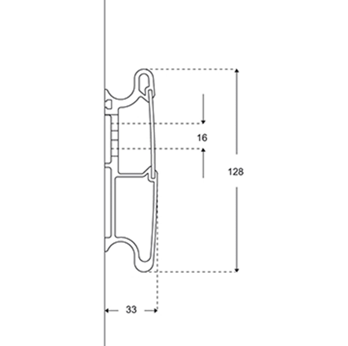 Pressalit PLUS horizontal wall track dimension drawing