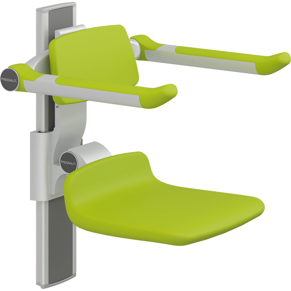Pressalit PLUS shower seat – 310 mm Manual – Back & Armrests, Standard Seat, Lime Green