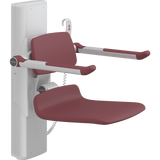 Pressalit PLUS shower seat – 450 mm Electric – Back & Armrests, Standard Seat, Red