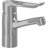 Pressalit RT624 basin mixer tap with long rotatable spout and loop lever, chrome