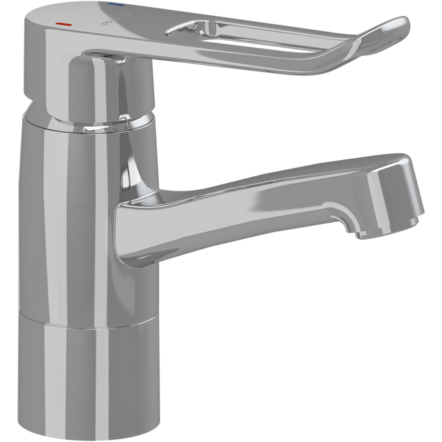 Pressalit RT624 basin mixer tap with long rotatable spout and loop lever, chrome