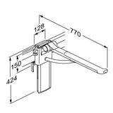 Pressalit PLUS Support Arm, Height & Sideways Adjustable – dimensioned drawing