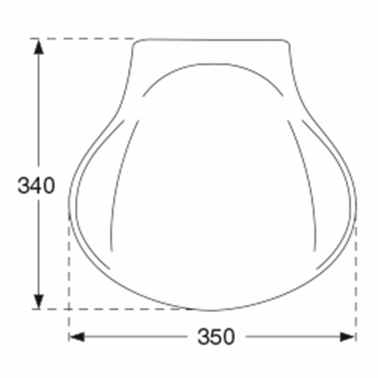 Pressalit folding seat 412 – dimension drawing (mm)