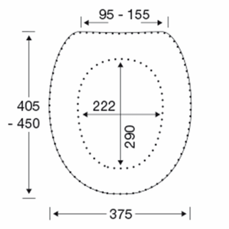 Pressalit Dania 50 mm raised toilet seat – dimensions drawing