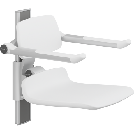 Pressalit PLUS shower seat – 450 mm Manual – Back & Armrests, Standard Seat, White
