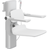 Pressalit PLUS shower seat – 450 mm Electric – Back & Armrests, Standard Seat, White
