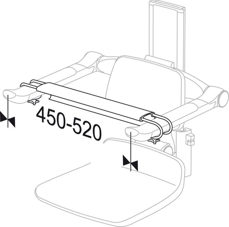 Pressalit PLUS front support 450–520 mm – dimension drawing