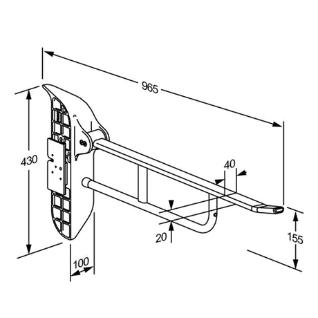Pressalit VALUE II Support Arm for SELECT Toilet Lifters – dimensioned drawing