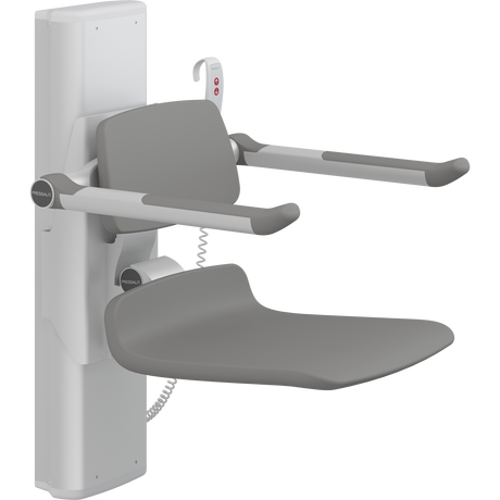 Pressalit PLUS shower seat – 450 mm Electric – Back & Armrests, Standard Seat, Anthracite