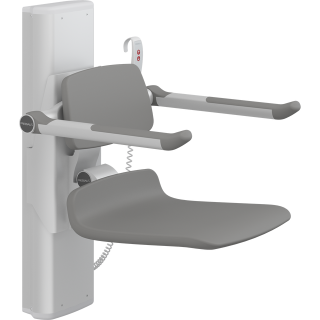 Pressalit PLUS shower seat – 450 mm Electric – Back & Armrests, Standard Seat, Anthracite