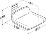 Pressalit PLUS fixed height shower seat 310 – dimension drawing (mm)