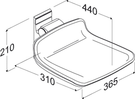 Pressalit PLUS fixed height shower seat 310 – dimension drawing (mm)