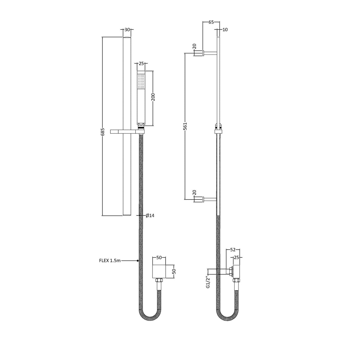 Nuie Rectangular Shower Slider Rail Kit – Brushed Bronze, photo 2