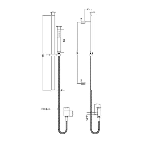 Nuie Rectangular Shower Slider Rail Kit – Brushed Bronze, photo 2