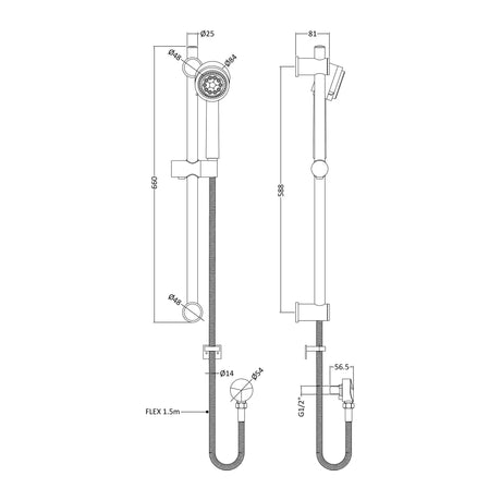 Nuie Shower Slide Rail Kit – 660mm High – Chrome, photo 3