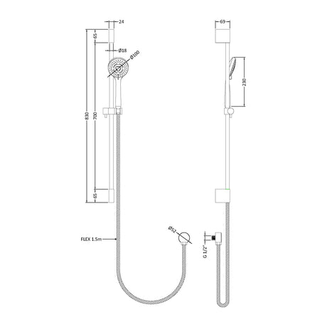 Nuie Slimline Shower Slide Rail Kit – Chrome, photo 2