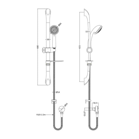 Nuie Shower Slide Rail Kit Slide – Chrome, photo 2