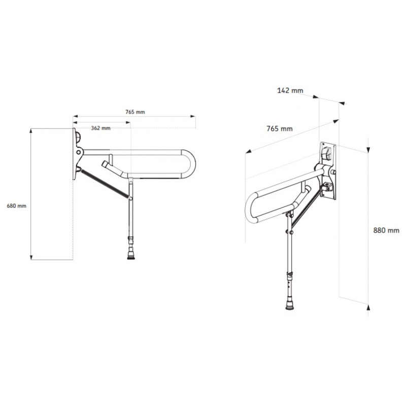 AKW 1800 Series Stainless Steel Hinged Foldup Double Hairpin Rail-Adjustable Leg (32mm) (01830SS)