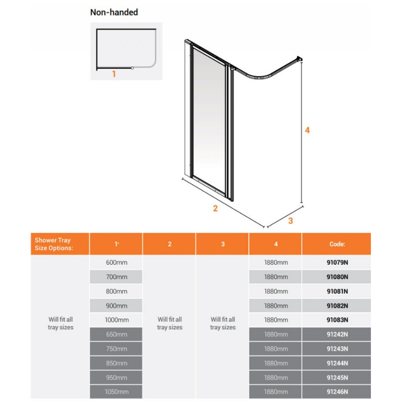 AKW Option HF Full Height Shower Screen Set for Shower Trays – Choice of Width & Handing