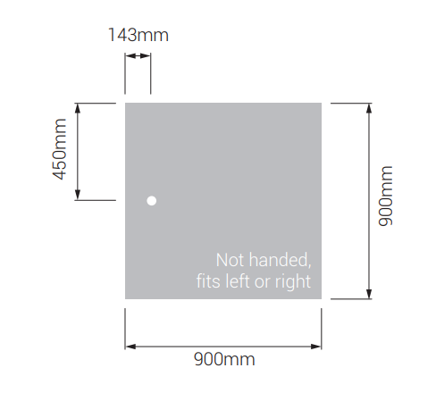 AKW Braddan 900x900mm shower tray dimensions diagram
